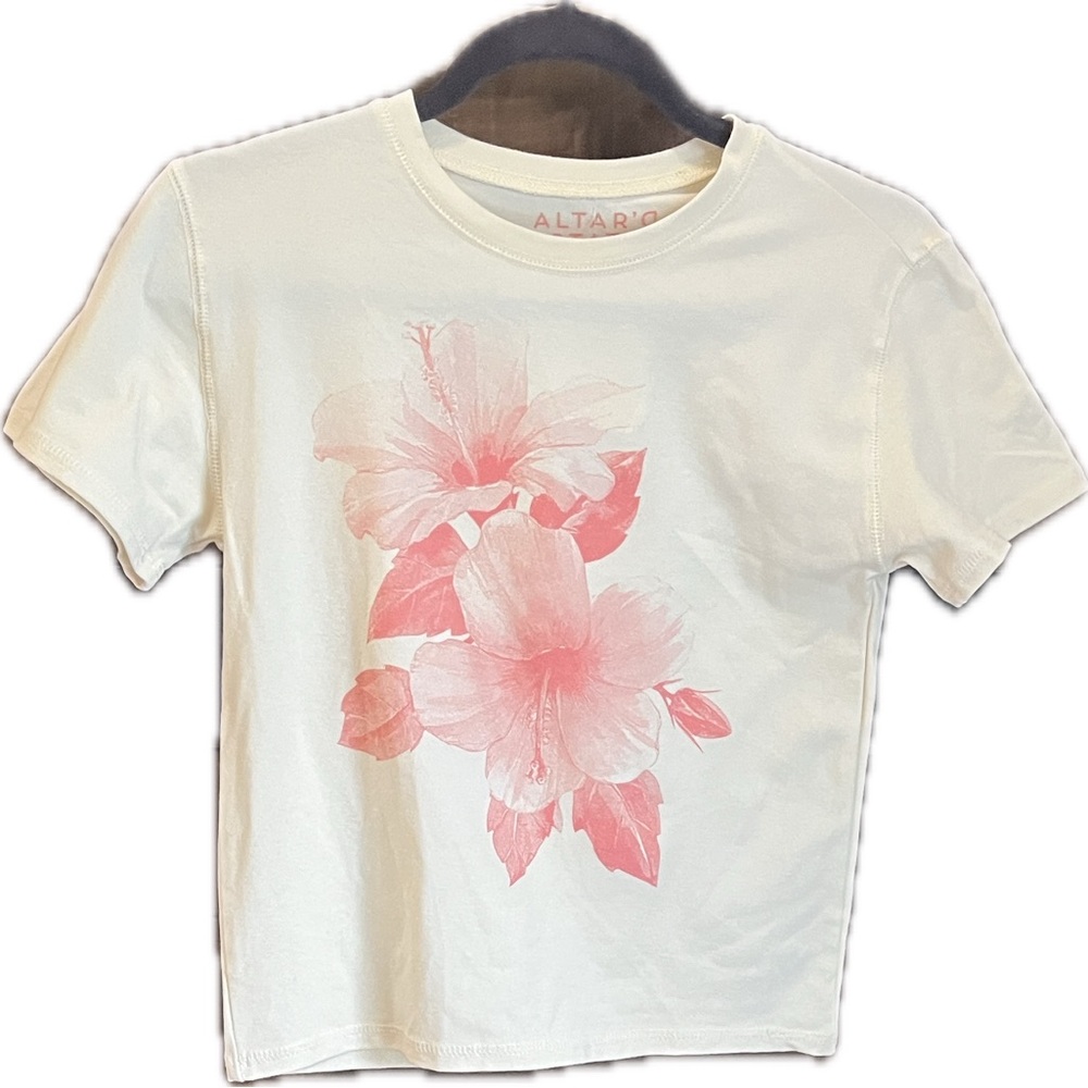 Altar'd State Cream Tee with Pink Floral Design